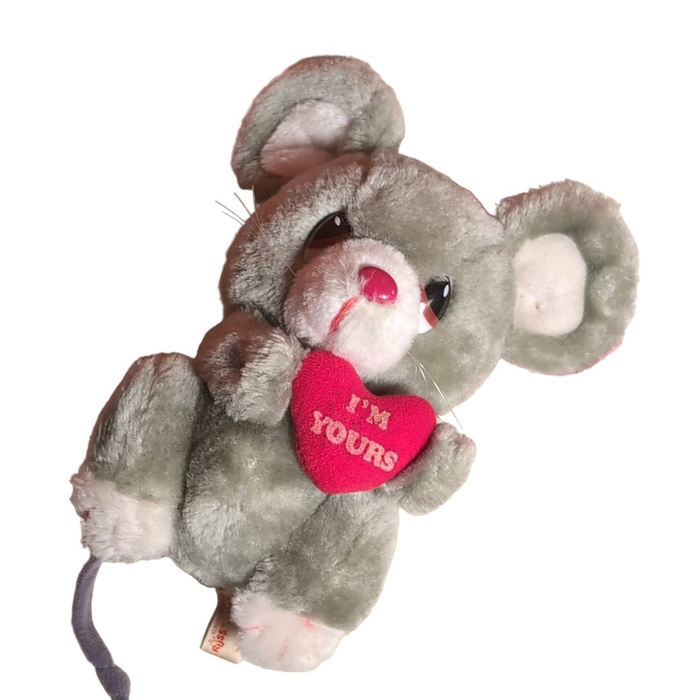 Russ Melvin Mouse Luv Pets 1979 Valentine Grey Plush Toy 9" I'M YOURS Tag